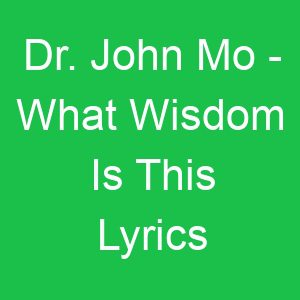 Dr John Mo What Wisdom Is This Lyrics