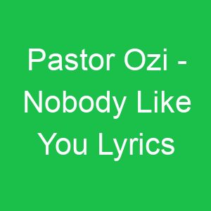 Pastor Ozi Nobody Like You Lyrics