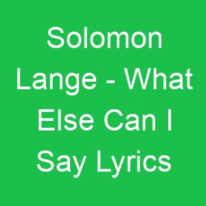 Solomon Lange What Else Can I Say Lyrics